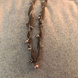 Tan and pearl long necklace